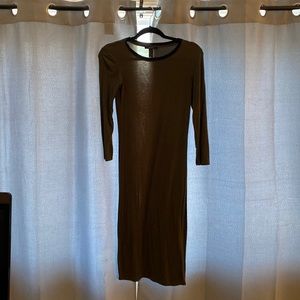 Forever 21 olive dress with black details around collar, bodycon long dress
